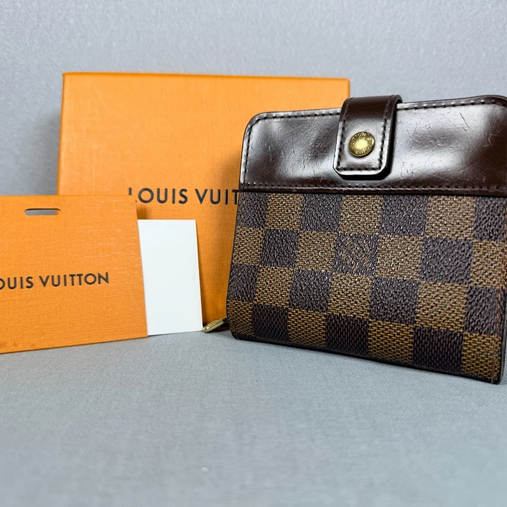LOUIS VUITTON DAMIER EBENE COMPACT ZIP WALLET N61668 W/ BOX AUTHENTIC